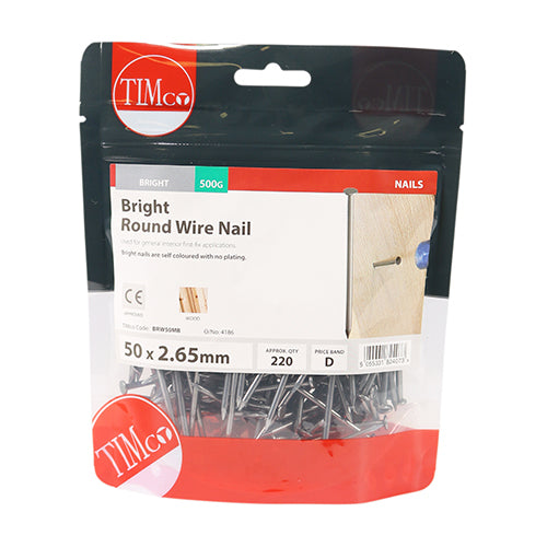 Timco Round Wire Nails - Bright 50 x 2.65 - 0.5 Kilograms