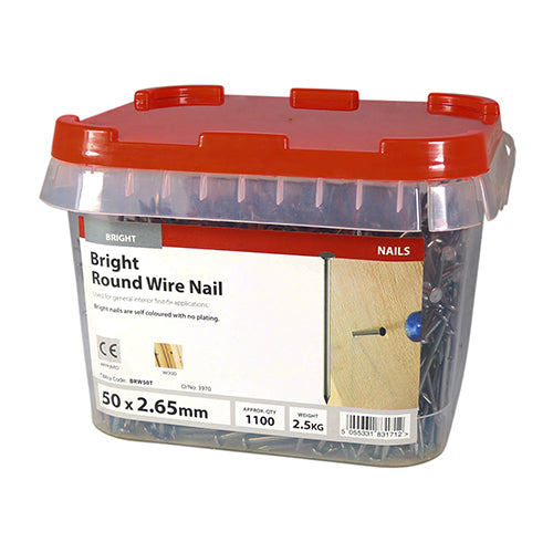 Timco Round Wire Nails - Bright 50 x 2.65 - 2.5 Kilograms