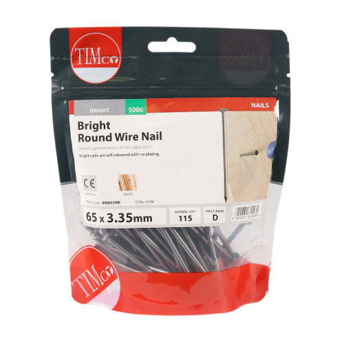 Timco Round Wire Nails - Bright 65 x 3.35 - 0.5 Kilograms