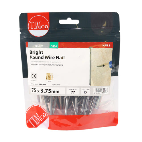 Timco Round Wire Nails - Bright 75 x 3.75 - 0.5 Kilograms