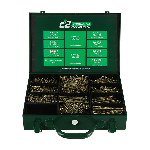 Timco C2 Strong-Fix Premium Multi-Purpose Screws - Assorted Trade Case - PZ -Double Countersunk - Yellow 1,798 pcs