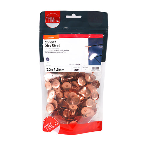 Timco Disc Rivets - Copper 20 x 1.50 - 250 Pieces