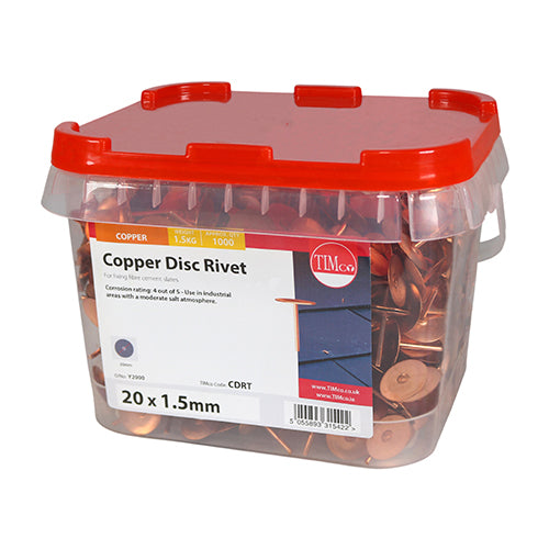 Timco Disc Rivets - Copper 20 x 1.50 - 1000 Pieces