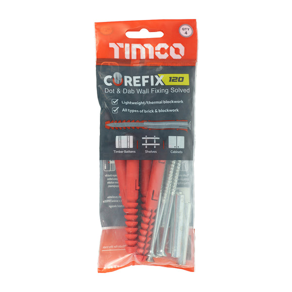 Timco Corefix 120 Dot & Dab Wall Fixing 5.0 x 120 - 4 Pieces