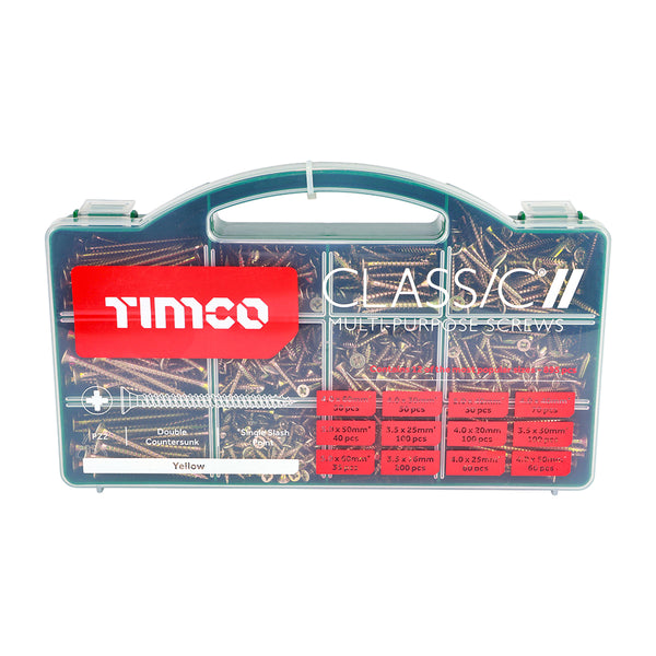 Timco Classic Multi-Purpose Screws - Mixed Tray - PZ - Double Countersunk - Yellow 895pcs