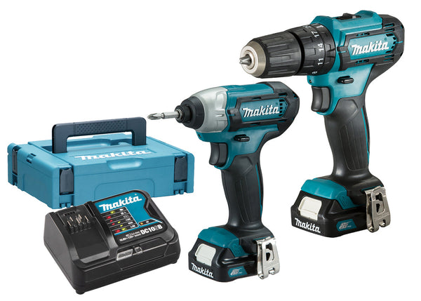 Makita Combo Kit 12V 2 X 2.0AH li-ion cxt cordless combi drill and impact driver pack, CLX228AJ