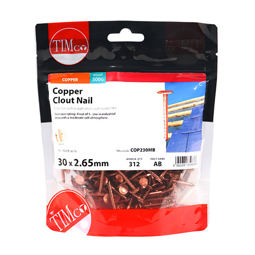 Timco Clout Nails - Copper 30 x 2.65 - 0.5 Kilograms