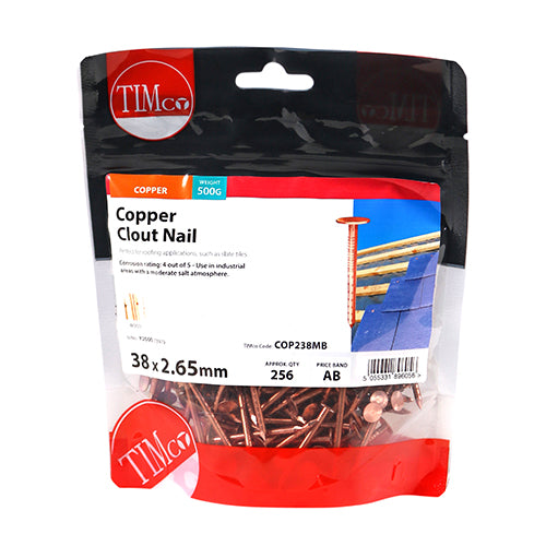 Timco Clout Nails - Copper 38 x 2.65 - 0.5 Kilograms