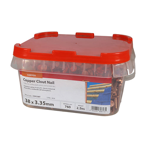 Timco Clout Nails - Copper 38 x 3.35 - 2.5 Kilograms