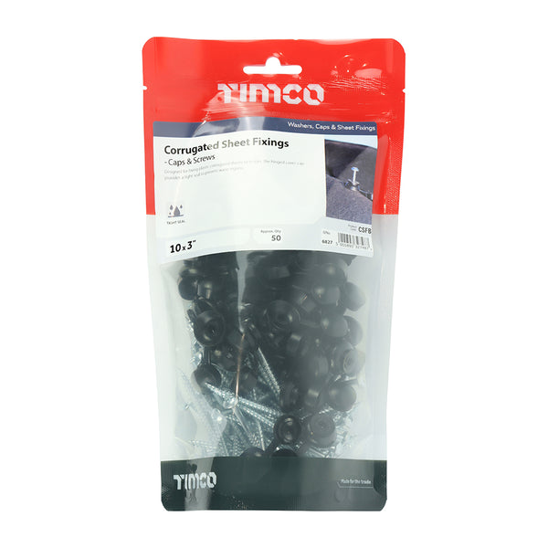 Timco Corrugated Sheet Fixings - Black 10 x 3 - 50 Pieces
