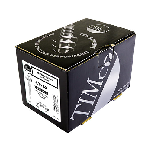 Timco Metal Construction Thin Sheet Metal to Timber Screws - Hex - EPDM Washer - Slash Point - Exterior - Silver Organic 6.3 x 150 - 100 Pieces