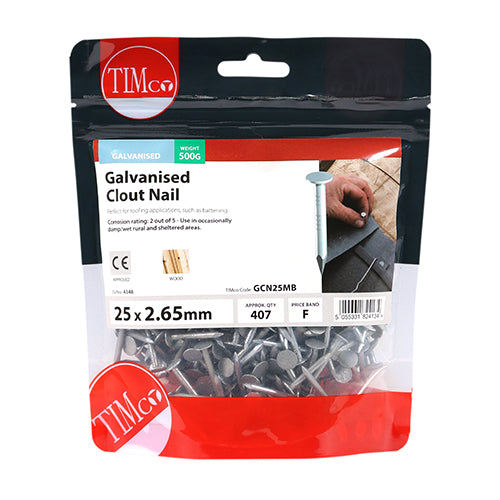 Timco Clout Nails - Galvanised 25 x 2.65 - 0.5 Kilograms
