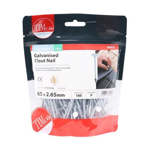 Timco Clout Nails - Galvanised 65 x 2.65 - 0.5 Kilograms