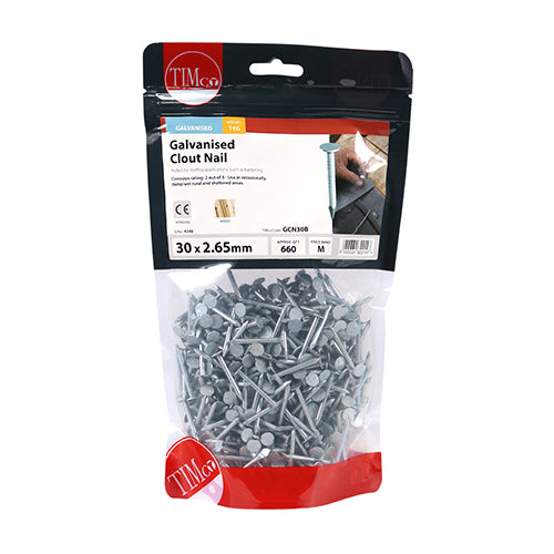 Timco Clout Nails - Galvanised 30 x 2.65 - 0.5 Kilograms
