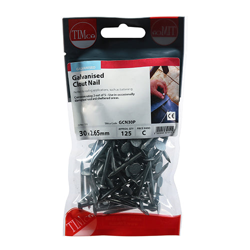 Timco Clout Nails - Galvanised 30 x 2.65 - 125 Pieces