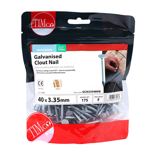 Timco Clout Nails - Galvanised 40 x 3.35 - 0.5 Kilograms