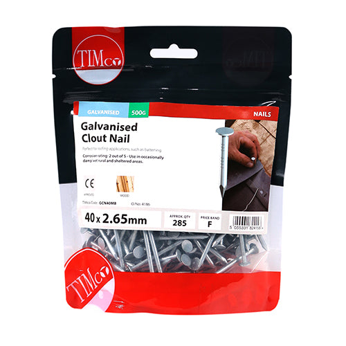 Timco Clout Nails - Galvanised 40 x 2.65 - 0.5 Kilograms