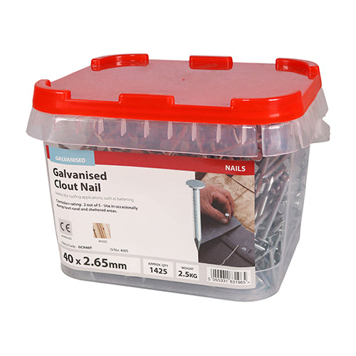 Timco Clout Nails - Galvanised 40 x 2.65 - 2.5 Kilograms