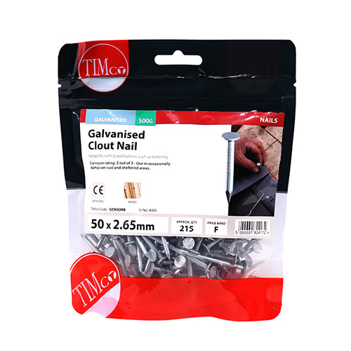 Timco Clout Nails - Galvanised 50 x 2.65 - 0.5 Kilograms