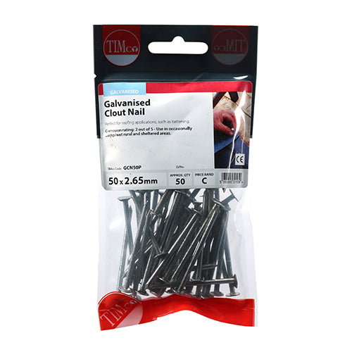 Timco Clout Nails - Galvanised 50 x 2.65 - 50 Pieces