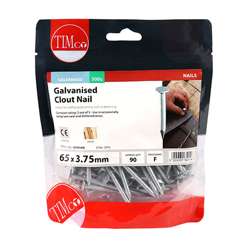 Timco Clout Nails - Galvanised 65 x 3.75 - 0.5 Kilograms