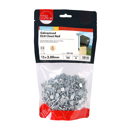 Timco Extra Large Head Clout Nails - Galvanised 13 x 3.00