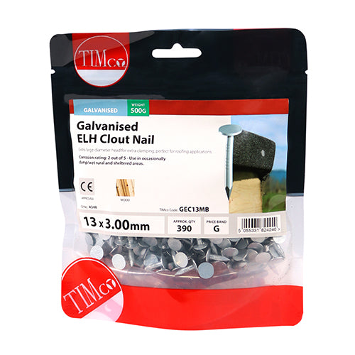 Timco Extra Large Head Clout Nails - Galvanised 13 x 3.00 - 0.5 Kilograms