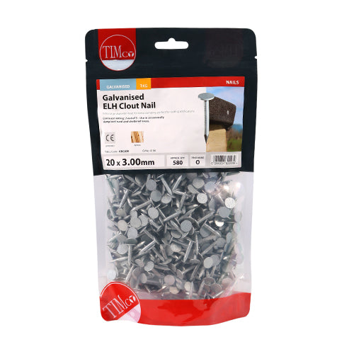 Timco Extra Large Head Clout Nails - Galvanised 20 x 3.00
