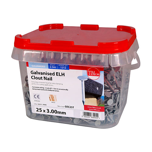 Timco Extra Large Head Clout Nails - Galvanised 25 x 3.00 - 2.5 Kilograms