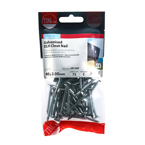 Timco Extra Large Head Clout Nails - Galvanised 40 x 3.00 - 75 Pieces