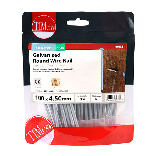 Timco Round Wire Nails - Galvanised 100 x 4.50 - 0.5 Kilograms