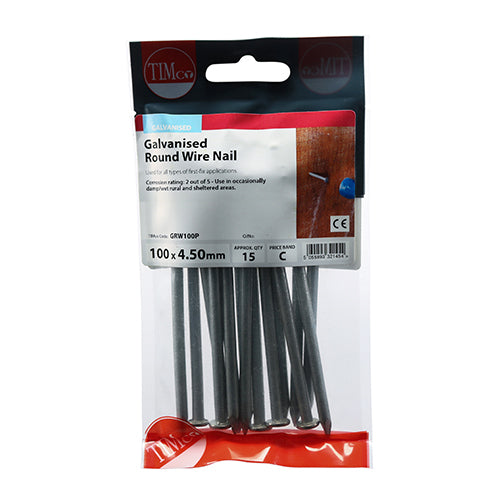 Timco Round Wire Nails - Galvanised 100 x 4.50 - 15 Pieces