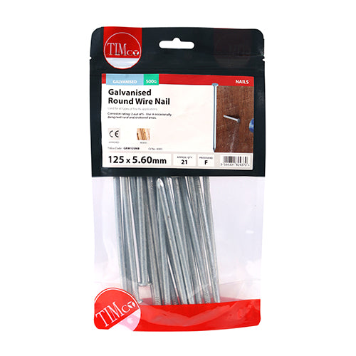 Timco Round Wire Nails - Galvanised 125 x 5.60 - 0.5 Kilograms