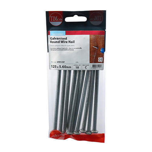 Timco Round Wire Nails - Galvanised 125 x 5.60 - 10 Pieces