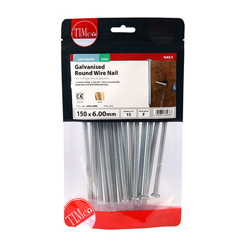 Timco Round Wire Nails - Galvanised 150 x 6.00 - 0.5 Kilograms