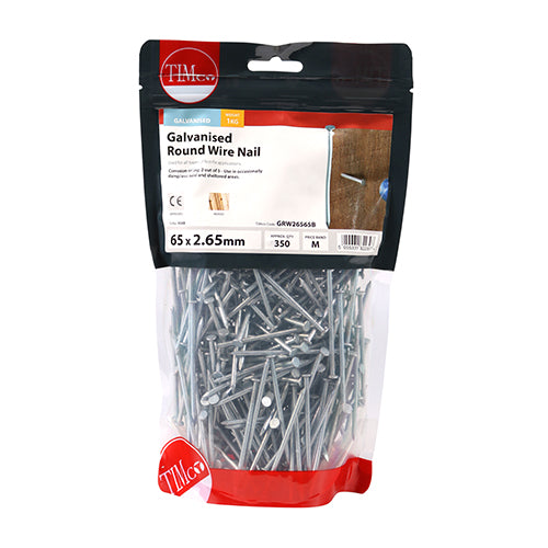 Timco Round Wire Nails - Galvanised 65 x 2.65