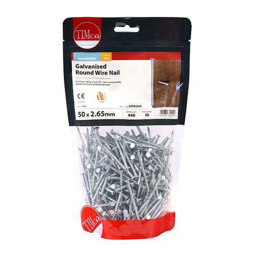 Timco Round Wire Nails - Galvanised 50 x 2.65