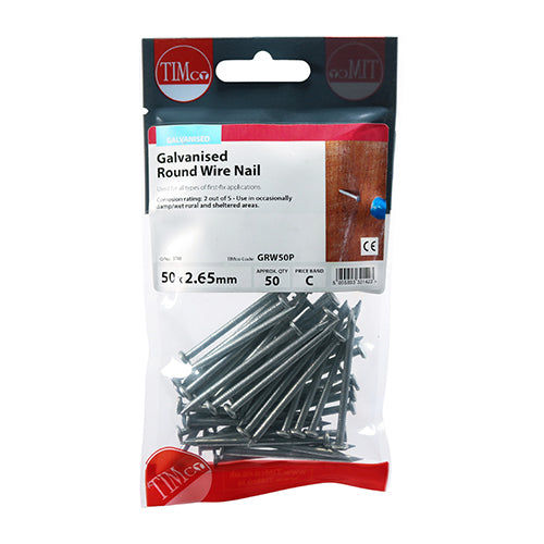 Timco Round Wire Nails - Galvanised 50 x 2.65 - 50 Pieces