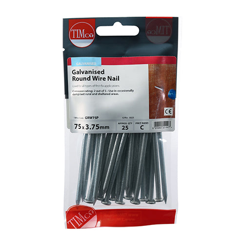 Timco Round Wire Nails - Galvanised 75 x 3.75 - 25 Pieces