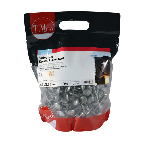 Timco Spring Head Nails - Galvanised 65 x 3.35 - 2.5 Kilograms