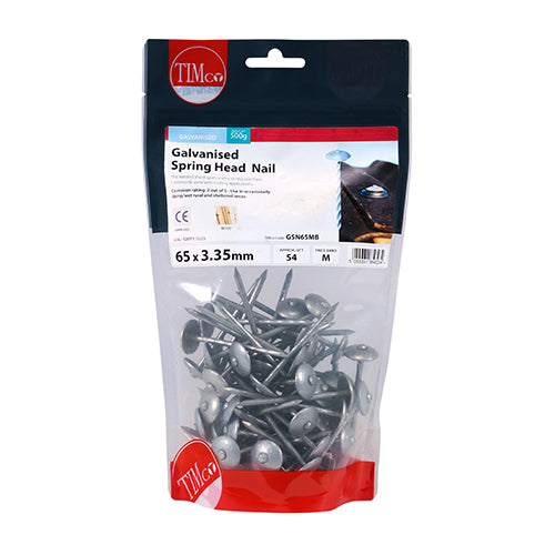 Timco Spring Head Nails - Galvanised 65 x 3.35 - 0.5 Kilograms