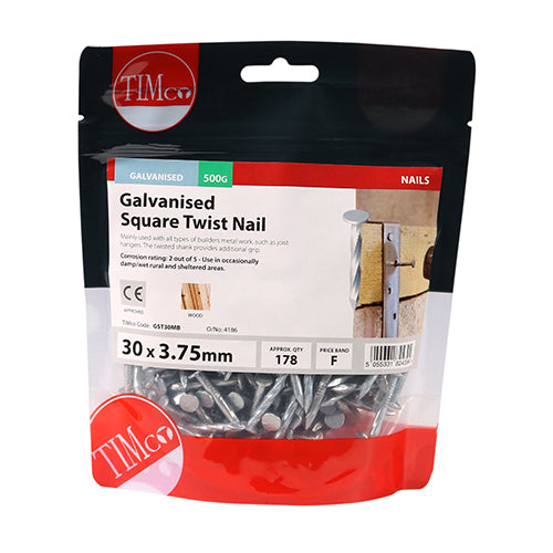 Timco Square Twist Nails - Galvanised 30 x 3.75 - 0.5 Kilograms