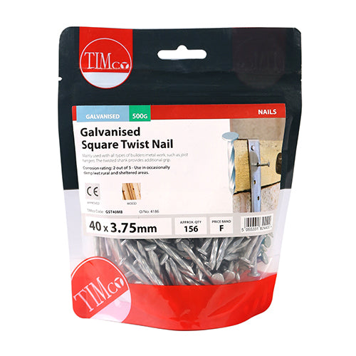 Timco Square Twist Nails - Galvanised 40 x 3.75 - 0.5 Kilograms