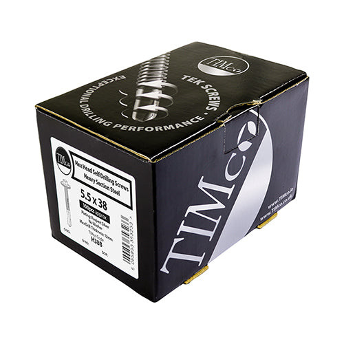 Timco Metal Construction Heavy Section Screws - Hex - EPDM Washer - Self-Drilling - Exterior - Silver Organic 5.5 x 32 - 100 Pieces