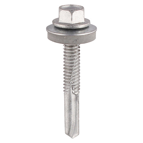 Timco Self-Drilling Screws - Hex - For Heavy Section Steel - Exterior - Silver - With EPDM Washer 5.5 x 38 - 100 Pieces