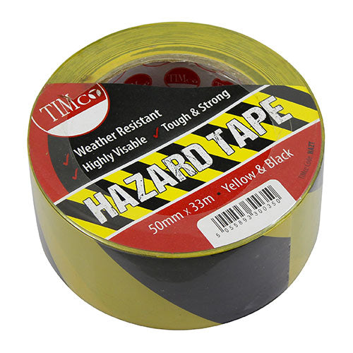 Timco Hazard Tape - Yellow & Black 33m x 50mm