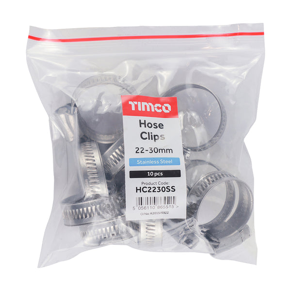 Timco Hose Clips - Stainless Steel 22-30mm - 10 Pieces