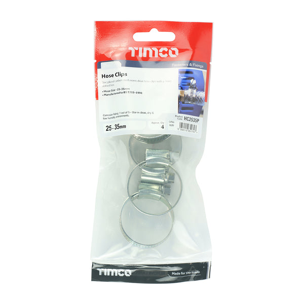 Timco Hose Clips - Zinc 25-35mm - 4 Pieces