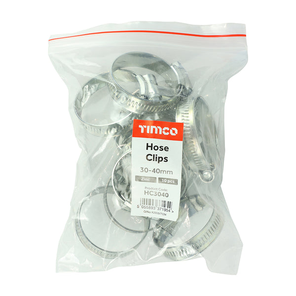 Timco Hose Clips - Zinc 30-40mm - 10 Pieces