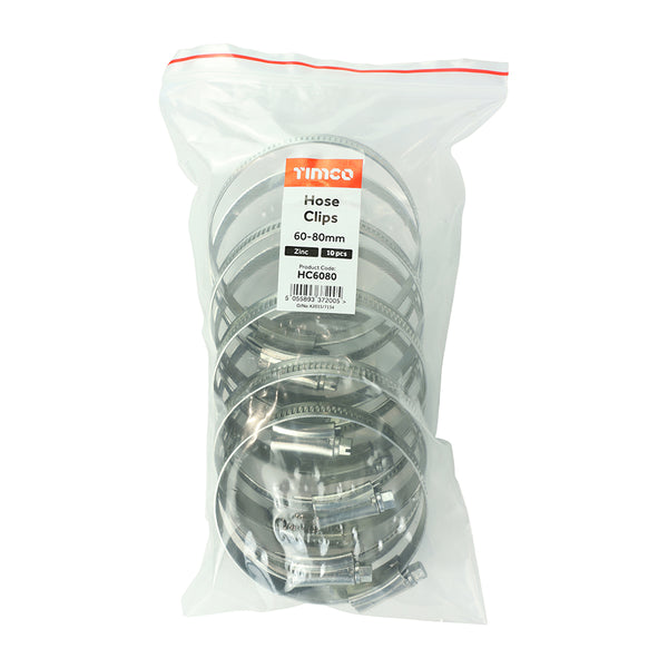 Timco Hose Clips - Zinc 60-80mm - 10 Pieces